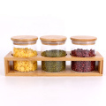 kitchen 500ml borosilicate glass storage food spice container with bamboo lid and spoon